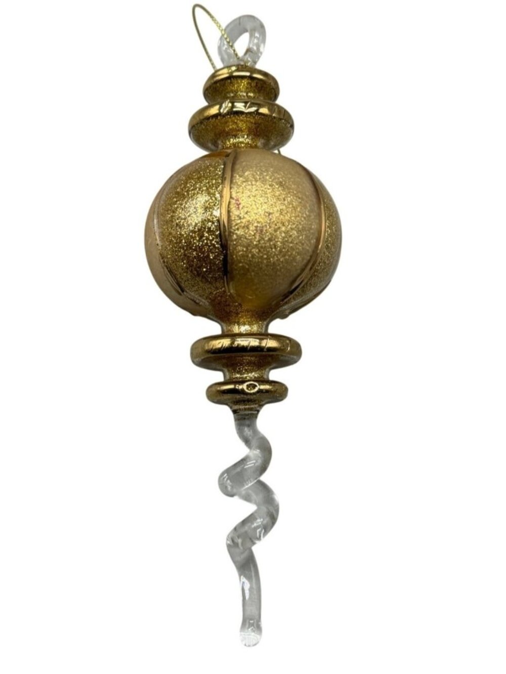 Christmas gold sparkle tree ornament thick glass bulb final twist 7" READ